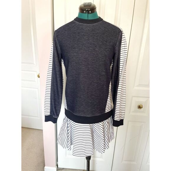 Prose & Poetry Tanner Indigo Pinstripe Drop Waist Crew Neck Stripe Dress - Picture 1 of 14